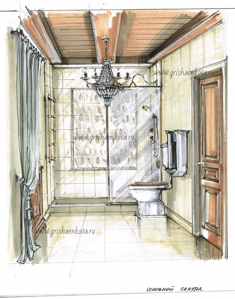 элитный дизайн интерьера ванной комнаты в особняке