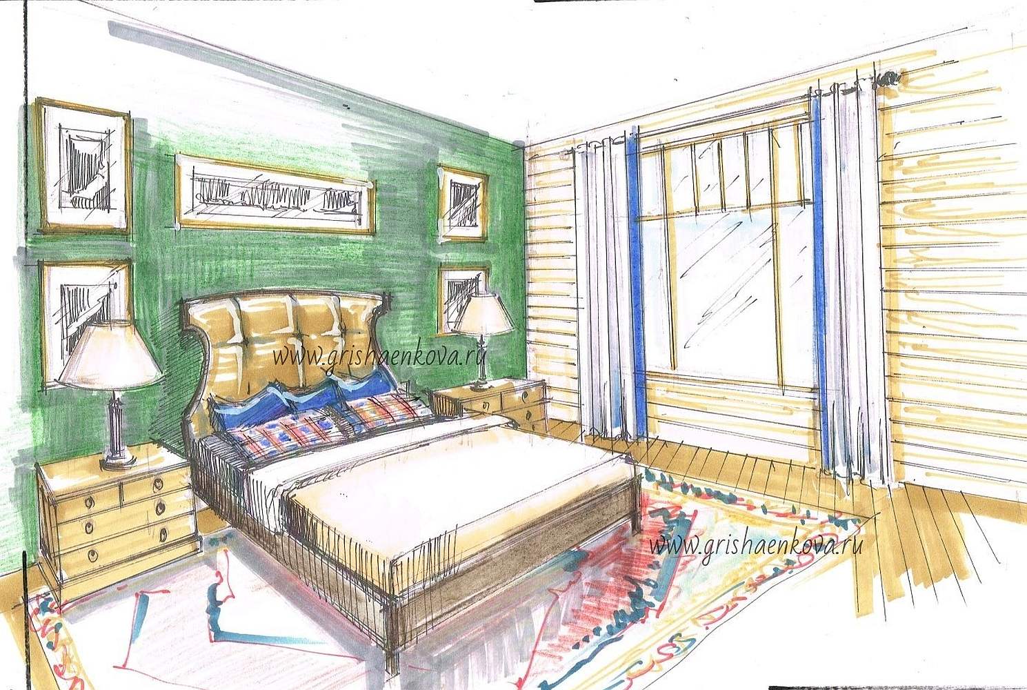 дизайн интерьера спальни в загородном доме