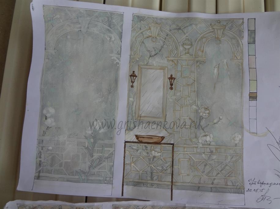 роспись стен в интерьере ванной комнаты