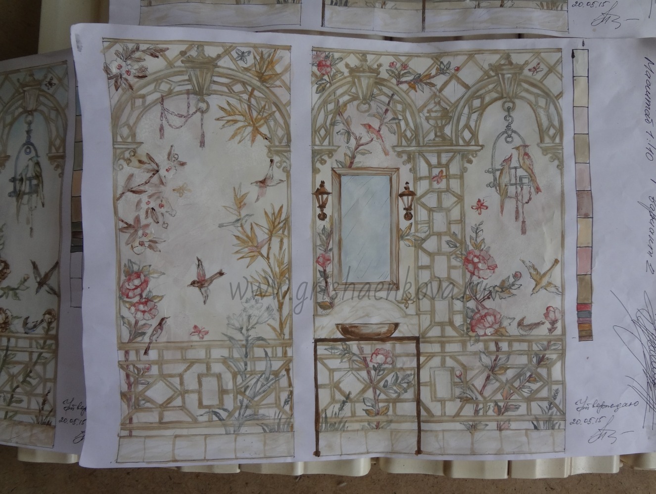 художественная роспись стен в ванной в стиле шинуазри