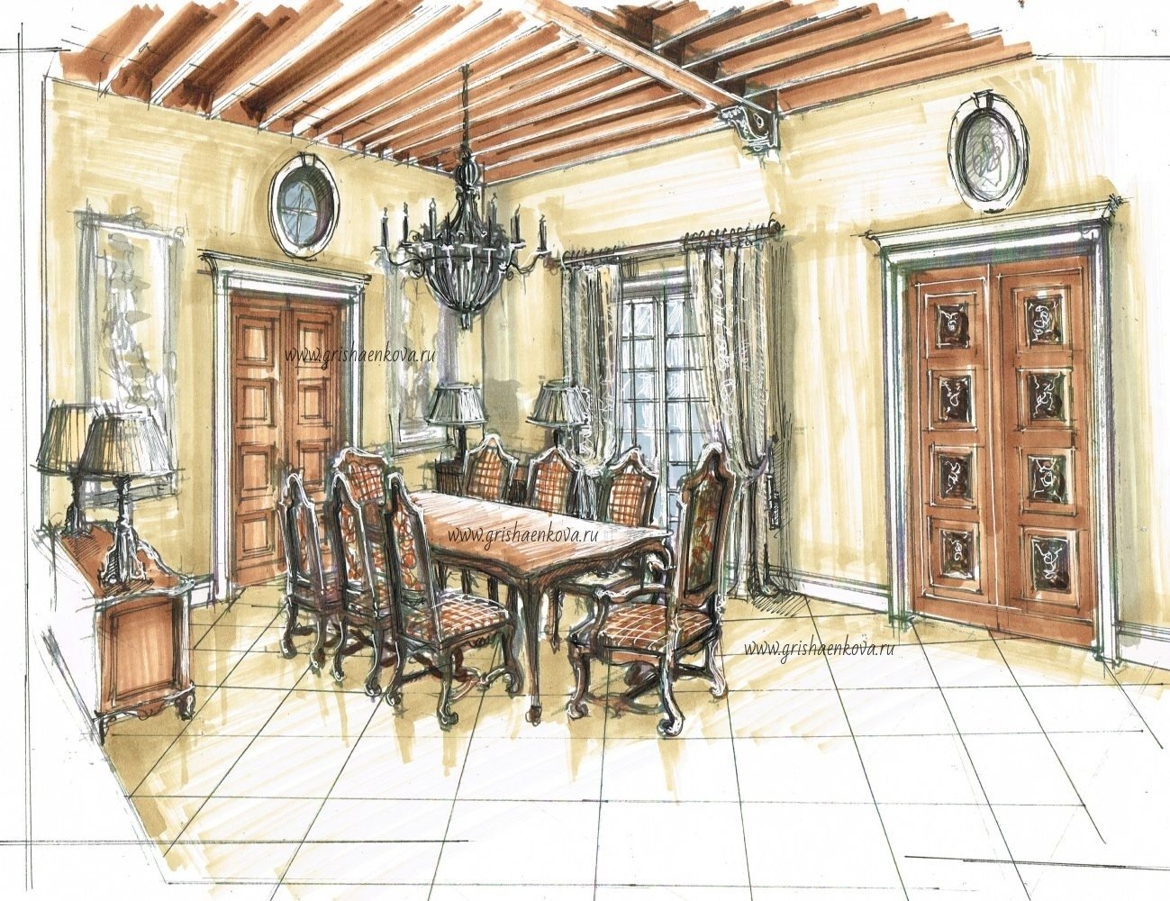 элитный дизайн интерьера столовой в итальянском стиле