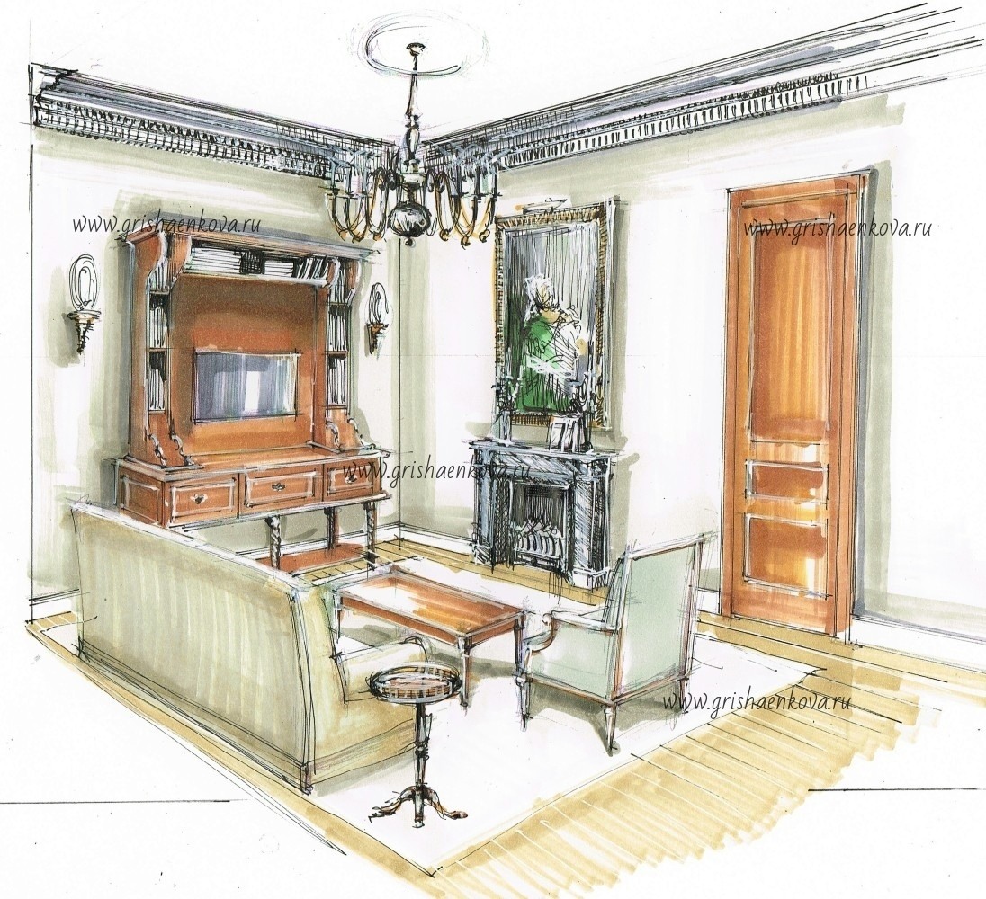 элитный дизайн интерьера кабинета в загородном доме с антикварным камином