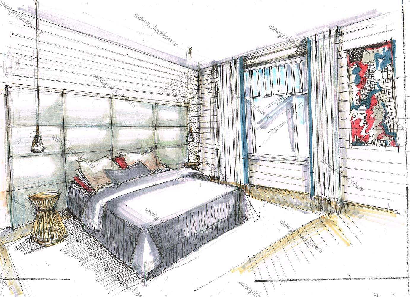 элитный интерьер спальни в загородном доме шале