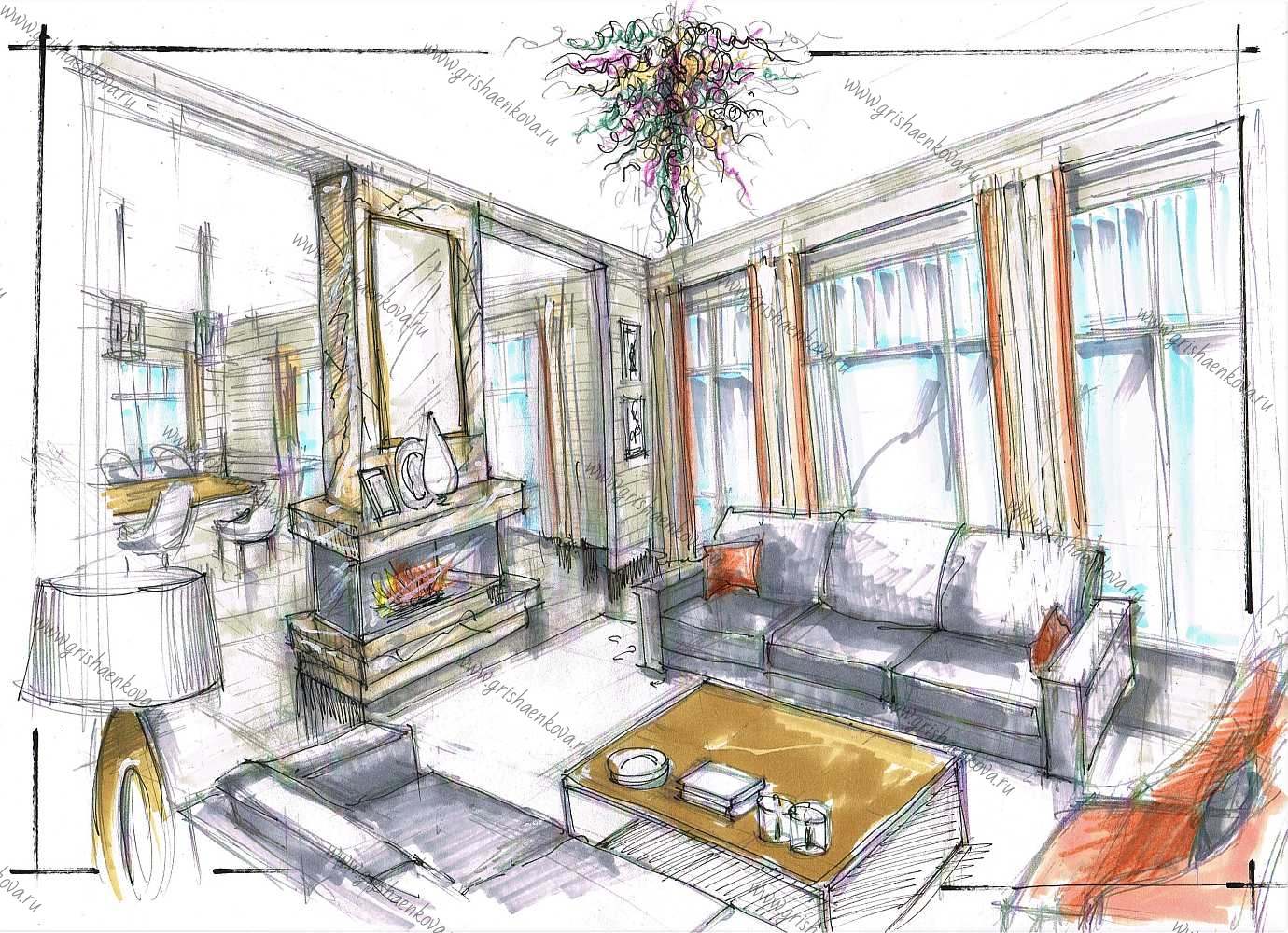 элитный интерьер гостиной в загородном доме шале