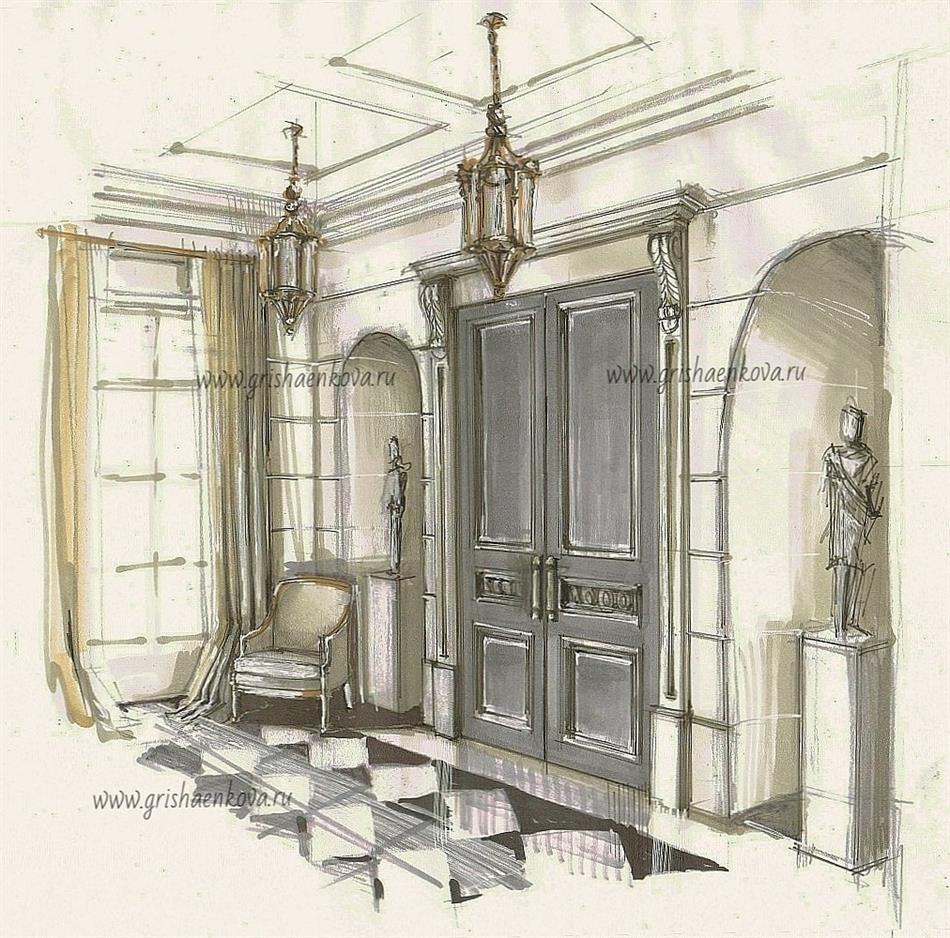 элитный дизайн интерьера прихожей в загородном доме